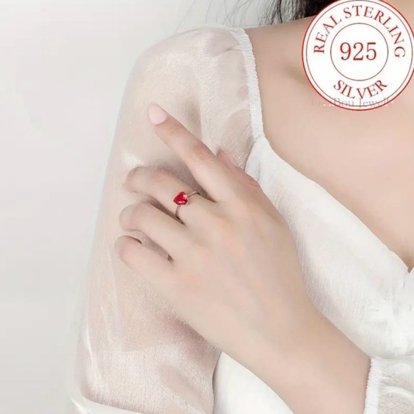 Sterling Silver 925 Red Heart Necklace, Earrings and Ring Set NWT - Picture 8 of 10